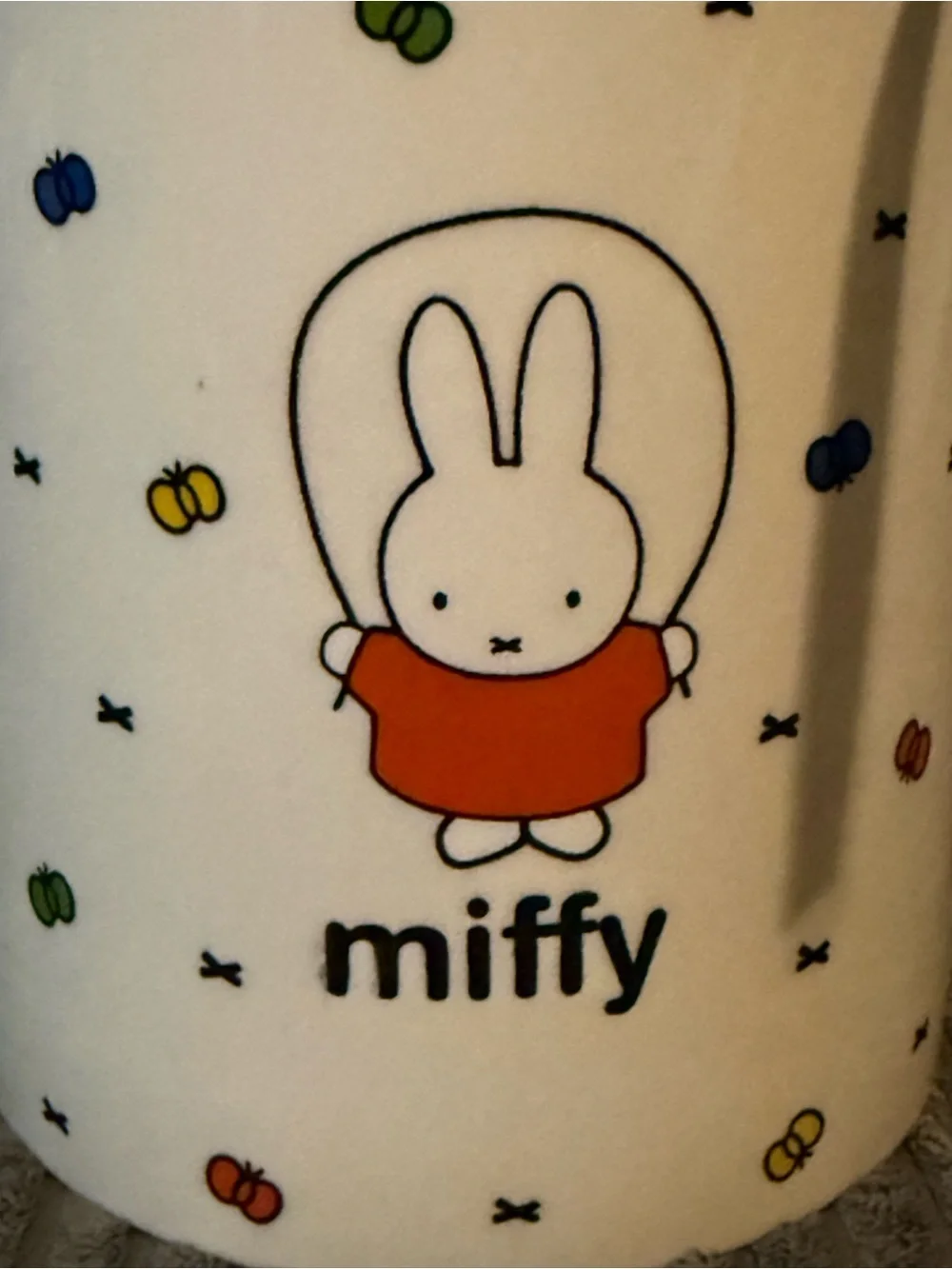 miffy White Ceramic Canister with Orange Accents and Colorful Butterflies
